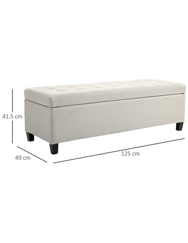 HOMCOM Linen Ottoman Storage Bench, Padded Footrest with Tufted Design, Hinged Lid, Wooden Frame, 125L x 49W x 41.5H cm, Beige 8