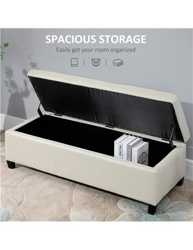 HOMCOM Linen Ottoman Storage Bench, Padded Footrest with Tufted Design, Hinged Lid, Wooden Frame, 125L x 49W x 41.5H cm, Beige 8