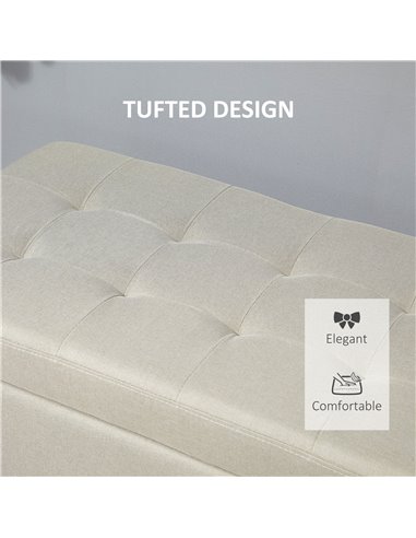 HOMCOM Linen Ottoman Storage Bench, Padded Footrest with Tufted Design, Hinged Lid, Wooden Frame, 125L x 49W x 41.5H cm, Beige 8