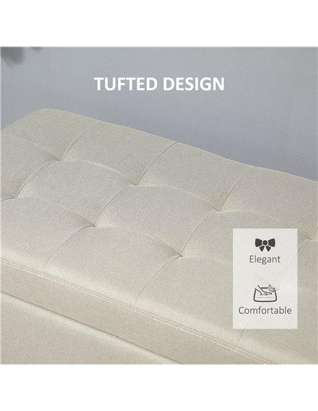 HOMCOM Linen Ottoman Storage Bench, Padded Footrest with Tufted Design, Hinged Lid, Wooden Frame, 125L x 49W x 41.5H cm, Beige 8 - pic 71624 | FastDaddyshop