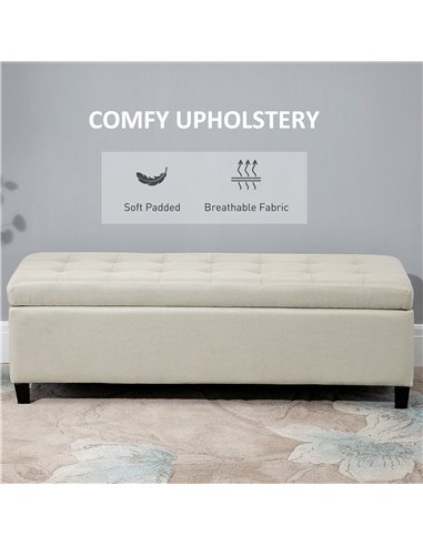 HOMCOM Linen Ottoman Storage Bench, Padded Footrest with Tufted Design, Hinged Lid, Wooden Frame, 125L x 49W x 41.5H cm, Beige 8