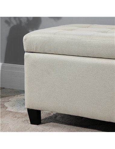 HOMCOM Linen Ottoman Storage Bench, Padded Footrest with Tufted Design, Hinged Lid, Wooden Frame, 125L x 49W x 41.5H cm, Beige 8