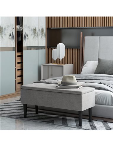HOMCOM 15" Modern Ottoman Storage Box with Wooden Legs, 47L Storage Ottoman Holds up to 120KG, for Living Room, Bedroom, Grey 83