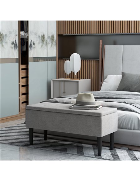 HOMCOM 15" Modern Ottoman Storage Box with Wooden Legs, 47L Storage Ottoman Holds up to 120KG, for Living Room, Bedroom, Grey 83 - pic 71630 | FastDaddyshop