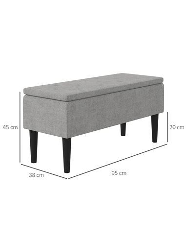 HOMCOM 15" Modern Ottoman Storage Box with Wooden Legs, 47L Storage Ottoman Holds up to 120KG, for Living Room, Bedroom, Grey 83