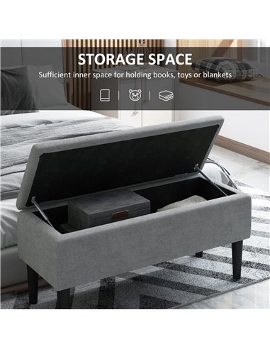 HOMCOM 15" Modern Ottoman Storage Box with Wooden Legs, 47L Storage Ottoman Holds up to 120KG, for Living Room, Bedroom, Grey 83