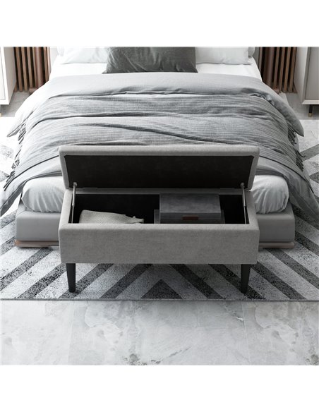 HOMCOM 15" Modern Ottoman Storage Box with Wooden Legs, 47L Storage Ottoman Holds up to 120KG, for Living Room, Bedroom, Grey 83 - pic 71636 | FastDaddyshop