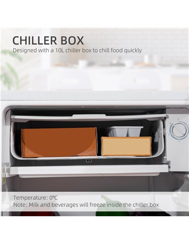 HOMCOM 91 Litre Freestanding Under Counter Fridge with Chiller Box, Reversible Door, Adjustable Thermostat 47.5cm Wide Noise Lev