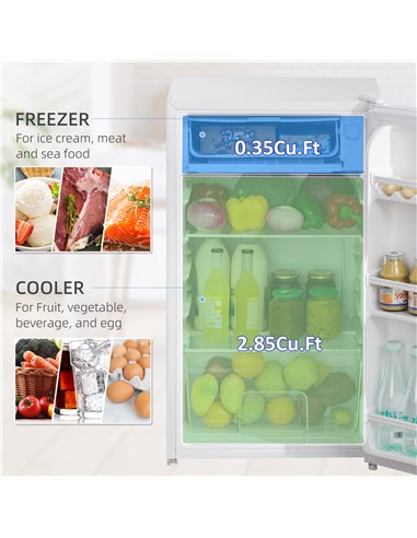 HOMCOM 91 Litre Freestanding Under Counter Fridge with Chiller Box, Reversible Door, Adjustable Thermostat 47.5cm Wide Noise Lev
