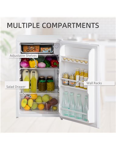 HOMCOM 91 Litre Freestanding Under Counter Fridge with Chiller Box, Reversible Door, Adjustable Thermostat 47.5cm Wide Noise Lev