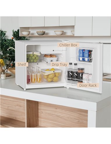 HOMCOM 46L Table Top Fridge, Counter Top Fridge with Chiller Box, Adjustable Temperature, Reversible Door, Mini Fridge for Bedro