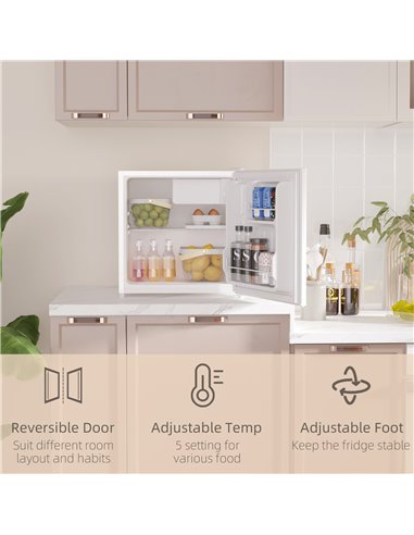 HOMCOM 46L Table Top Fridge, Counter Top Fridge with Chiller Box, Adjustable Temperature, Reversible Door, Mini Fridge for Bedro