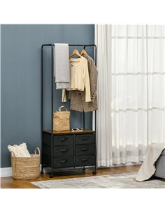 Homcom Industrial Hanging Clothes Rail with 6 Fabric Drawers, Rustic Brown 2