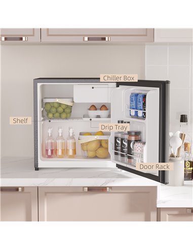 HOMCOM 46L Table Top Fridge, Counter Top Fridge with Chiller Box, Adjustable Temperature, Reversible Door, Mini Fridge 800-155V7