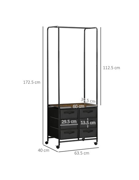 HOMCOM Industrial Hanging Clothes Rail, Clothes Rack with 6 Fabric Drawers, Open Wardrobe Organiser for Hallway, Bedroom and Clo - pic 7170 | FastDaddyshop