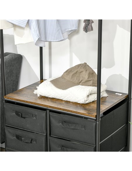 HOMCOM Industrial Hanging Clothes Rail, Clothes Rack with 6 Fabric Drawers, Open Wardrobe Organiser for Hallway, Bedroom and Clo - pic 7174 | FastDaddyshop