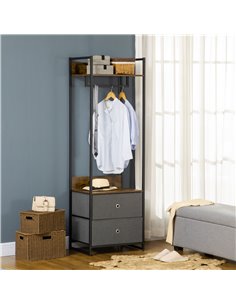 Homcom Clothes Rail, Wardrobe with 2 Fabric Storage Drawers, Rustic Brown and Grey 2