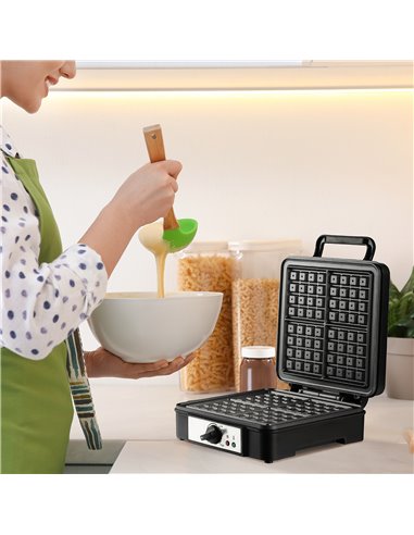 HOMCOM Waffle Maker 4 Slice Iron Machine with Adjustable Temperature, Deep Cooking Plates, Non-stick, 1200W, Black 800-135V70