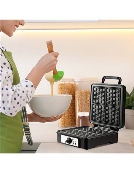 HOMCOM Waffle Maker 4 Slice Iron Machine with Adjustable Temperature, Deep Cooking Plates, Non-stick, 1200W, Black 800-135V70 - pic 71774 | FastDaddyshop