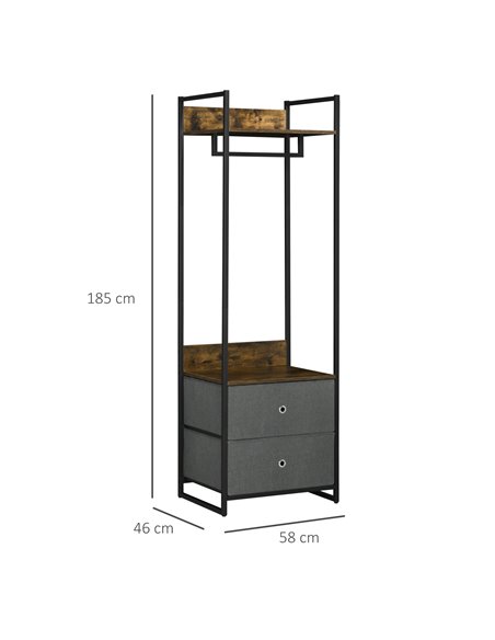 HOMCOM Clothes Rail, Metal Coat Stand, Garment Rack with 2 Fabric Storage Drawers, Single Wardrobe for Bedroom, Hallway, Rustic  - pic 7178 | FastDaddyshop