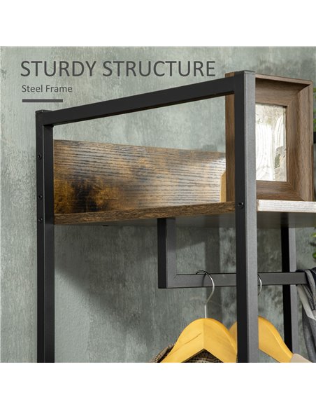 HOMCOM Clothes Rail, Metal Coat Stand, Garment Rack with 2 Fabric Storage Drawers, Single Wardrobe for Bedroom, Hallway, Rustic  - pic 7180 | FastDaddyshop