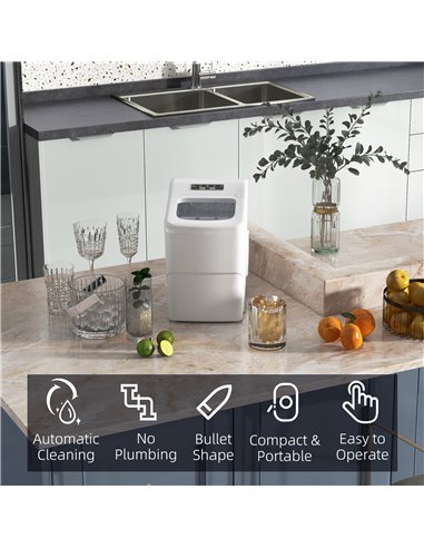 HOMCOM Bullet Ice Cube Maker Portable, Automatic Cleaning, 9 Cubes per 8 Minutes, Visible Window, White 800-063V70WT