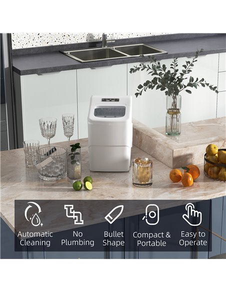 HOMCOM Bullet Ice Cube Maker Portable, Automatic Cleaning, 9 Cubes per 8 Minutes, Visible Window, White 800-063V70WT - pic 71812 | FastDaddyshop