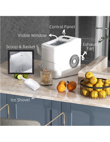HOMCOM Bullet Ice Cube Maker Portable, Automatic Cleaning, 9 Cubes per 8 Minutes, Visible Window, White 800-063V70WT