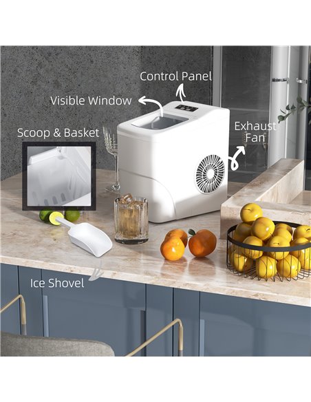HOMCOM Bullet Ice Cube Maker Portable, Automatic Cleaning, 9 Cubes per 8 Minutes, Visible Window, White 800-063V70WT - pic 71813 | FastDaddyshop