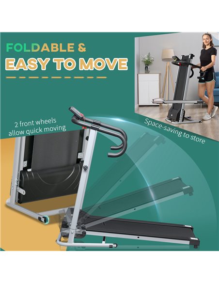 HOMCOM 10km/h Unisex Electric Treadmill, Folding Indoor Cardio Treadmill, 1.25HP Motorised Running Jogging Walking Machine, w/ 3 - pic 71831 | FastDaddyshop