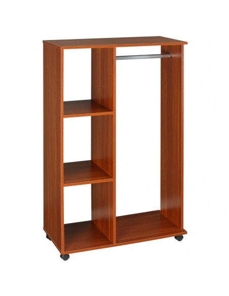 Homcom Open Wardrobe with Hanging Rail and Storage Shelves, Wheels - Walnut - pic 7185 | FastDaddyshop