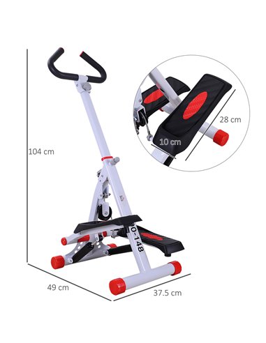HOMCOM Foldable Stepper with Handle Hand Grip Workout Fitness Machine Sport Exercise Gym Bar Cardio Steel-White/Red Spinning A90