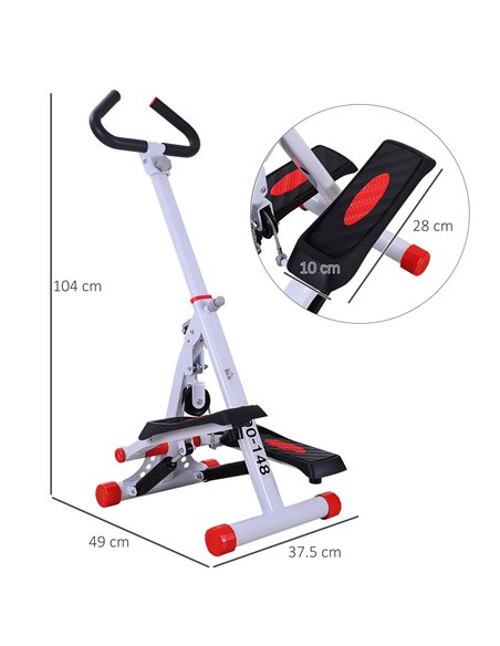 HOMCOM Foldable Stepper with Handle Hand Grip Workout Fitness Machine Sport Exercise Gym Bar Cardio Steel-White/Red Spinning A90 - pic 71892 | FastDaddyshop