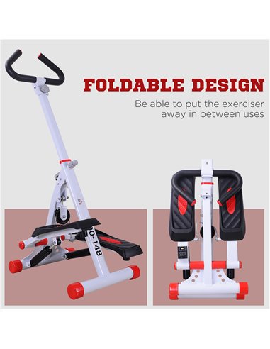 HOMCOM Foldable Stepper with Handle Hand Grip Workout Fitness Machine Sport Exercise Gym Bar Cardio Steel-White/Red Spinning A90