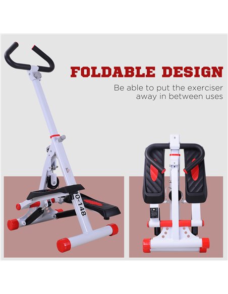 HOMCOM Foldable Stepper with Handle Hand Grip Workout Fitness Machine Sport Exercise Gym Bar Cardio Steel-White/Red Spinning A90 - pic 71893 | FastDaddyshop