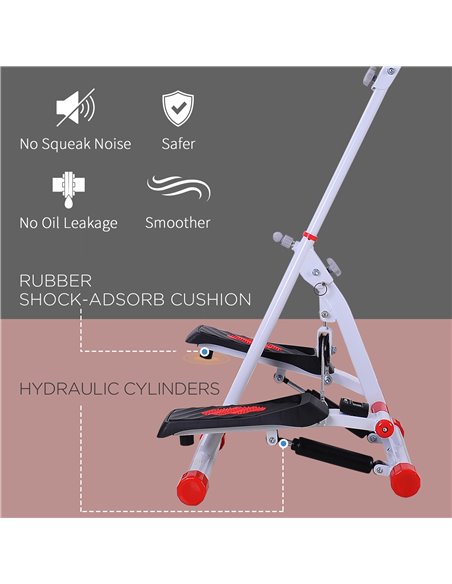 HOMCOM Foldable Stepper with Handle Hand Grip Workout Fitness Machine Sport Exercise Gym Bar Cardio Steel-White/Red Spinning A90 - pic 71896 | FastDaddyshop