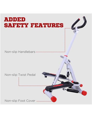 HOMCOM Foldable Stepper with Handle Hand Grip Workout Fitness Machine Sport Exercise Gym Bar Cardio Steel-White/Red Spinning A90