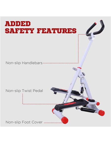 HOMCOM Foldable Stepper with Handle Hand Grip Workout Fitness Machine Sport Exercise Gym Bar Cardio Steel-White/Red Spinning A90 - pic 71897 | FastDaddyshop