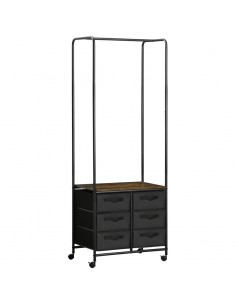 Homcom Industrial Hanging Clothes Rail with 6 Fabric Drawers, Rustic Brown