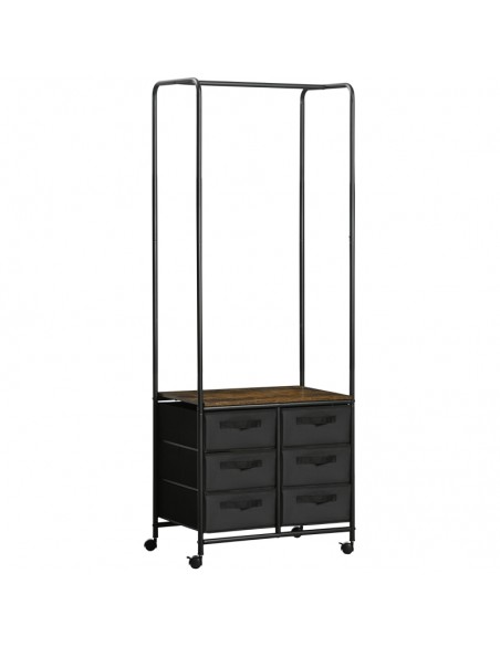 Homcom Industrial Hanging Clothes Rail with 6 Fabric Drawers, Rustic Brown - pic 7190 | FastDaddyshop