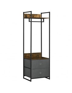 Homcom Clothes Rail, Wardrobe with 2 Fabric Storage Drawers, Rustic Brown and Grey