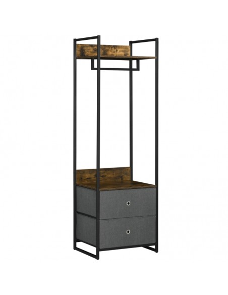Homcom Clothes Rail, Wardrobe with 2 Fabric Storage Drawers, Rustic Brown and Grey - pic 7191 | FastDaddyshop