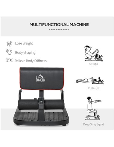 HOMCOM 3-in-1 Padded Push Up Sit Up Deep Sissy Squat Machine Home Gym Work Out Leg Fitness Equipment, Black A91-069