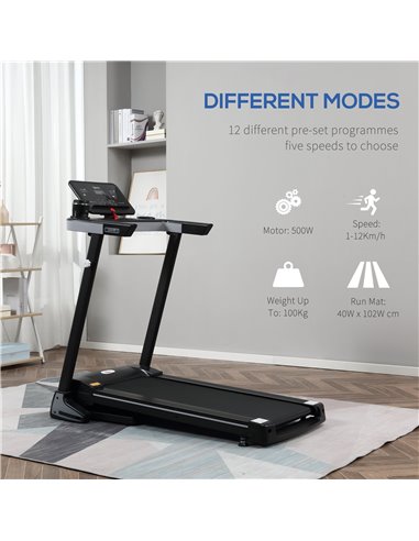HOMCOM Folding Treadmill for Home Motorised Running Machine w/ LCD Display Black A90-211V70