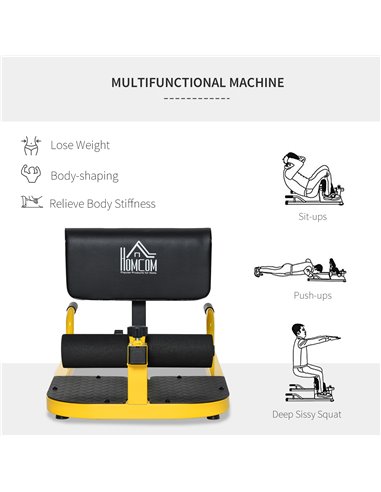 HOMCOM 3-in-1 Padded Push Up Sit Up Deep Sissy Squat Machine Home Gym Work Out Leg Fitness Equipment, Yellow A91-069YL