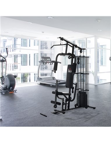 HOMCOM Multifunction Home Gym System Weight Training Exercise Workout Station Fitness Strength Machine for Body Training Black A
