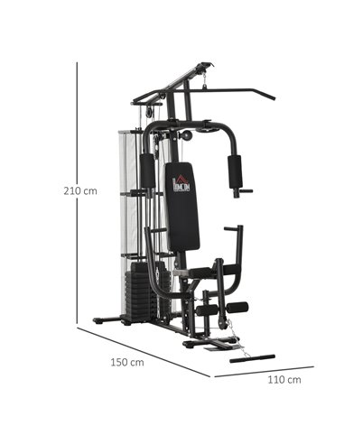 HOMCOM Multifunction Home Gym System Weight Training Exercise Workout Station Fitness Strength Machine for Body Training Black A