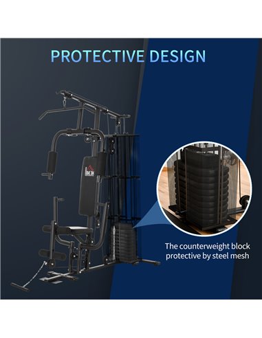 HOMCOM Multifunction Home Gym System Weight Training Exercise Workout Station Fitness Strength Machine for Body Training Black A