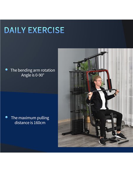 HOMCOM Multifunction Home Gym System Weight Training Exercise Workout Station Fitness Strength Machine for Body Training Black A - pic 72003 | FastDaddyshop