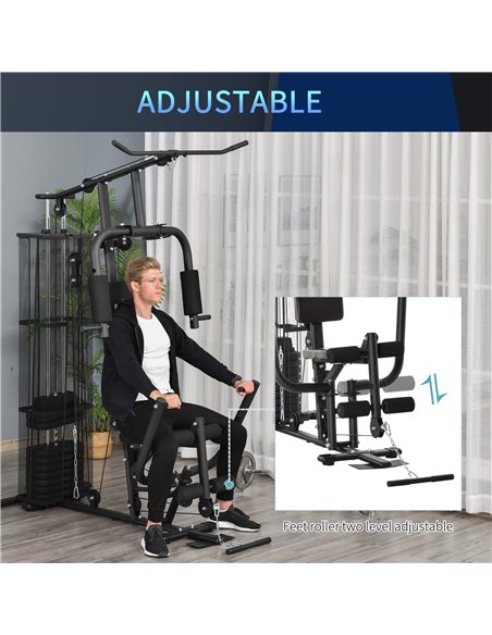 HOMCOM Multifunction Home Gym System Weight Training Exercise Workout Station Fitness Strength Machine for Body Training Black A - pic 72004 | FastDaddyshop